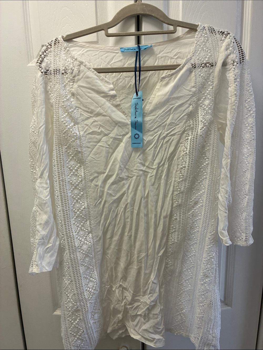 White Crochet-Trim Tunic Top